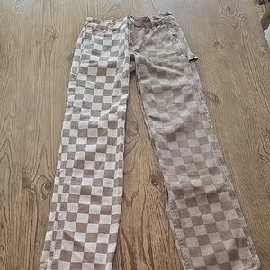 PacSun Brown and Cream Checkered Pants